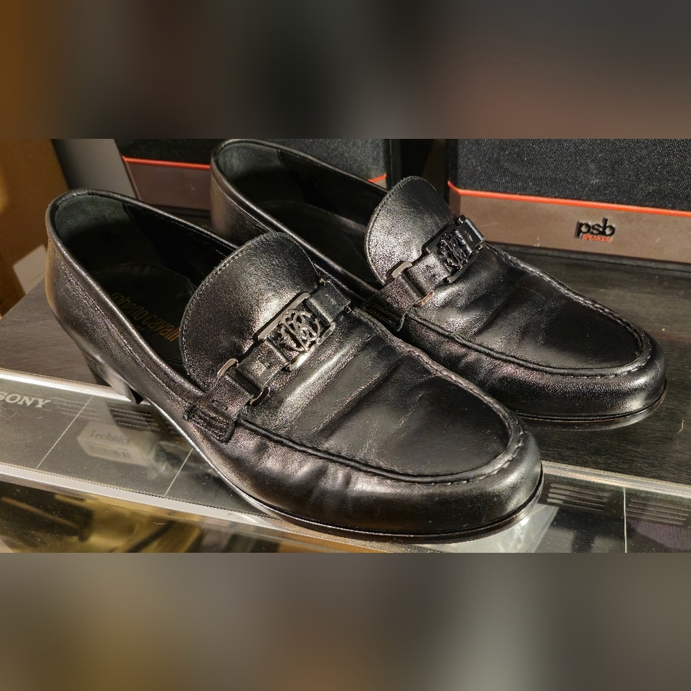Roberto Cavalli Monogram black loafers men size 43 EU.